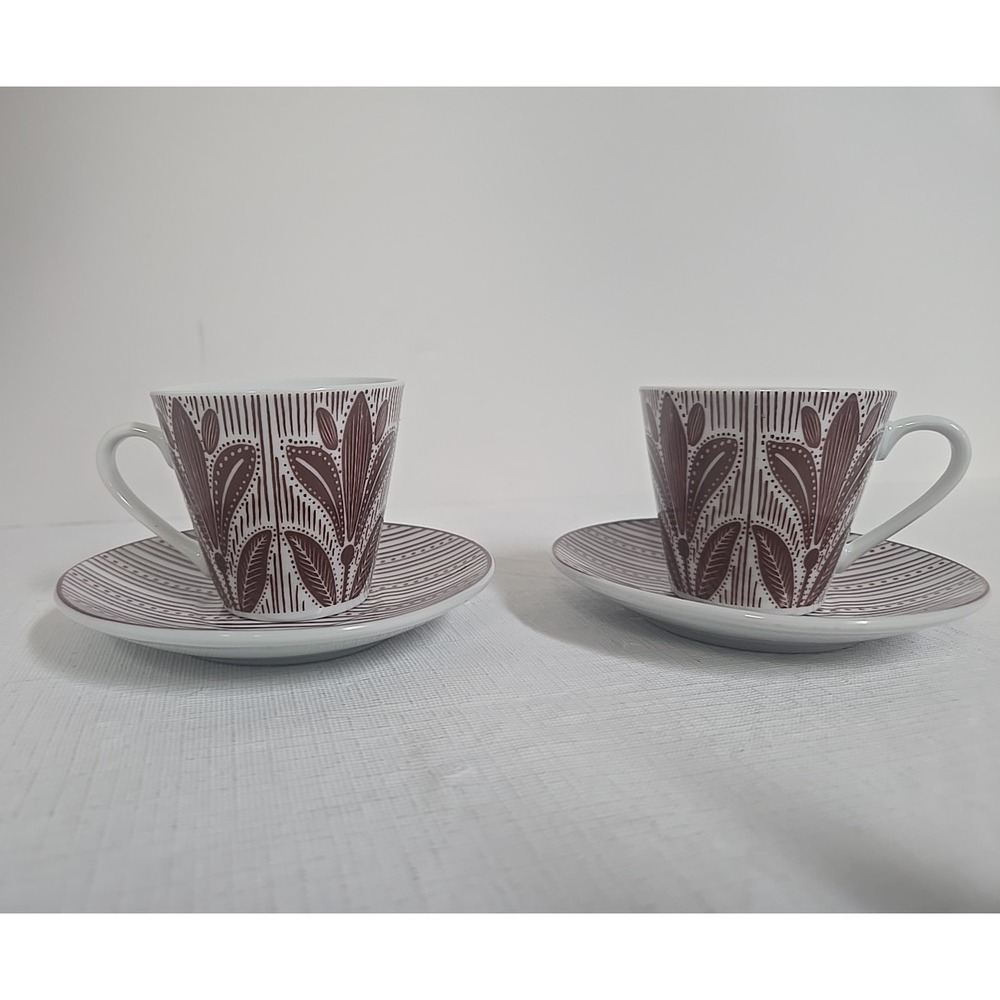 English Home Tulipe Burgundy Espresso Cups Saucers Set of‎ 2 Turkish Coffee